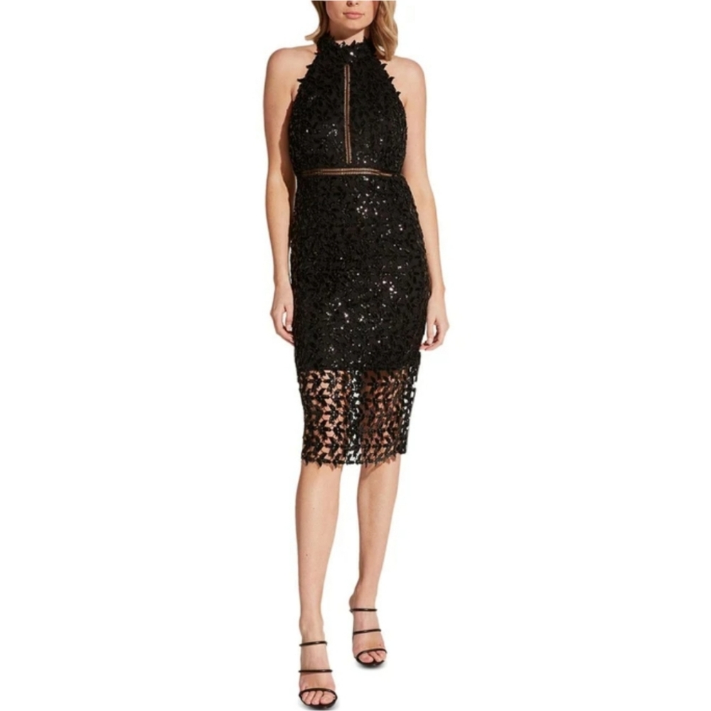 🔥Bardot Gorgeous Sequined Black Lace Dress